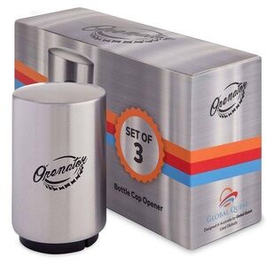 NEW IN BOX 3 Piece Magnetic Stainless Steel Bottle Opener w/ Cap Catcher